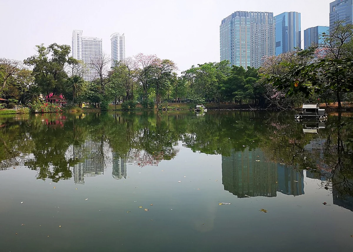 Trees and a lake at Wachirabenchathat Park in Bangkok
