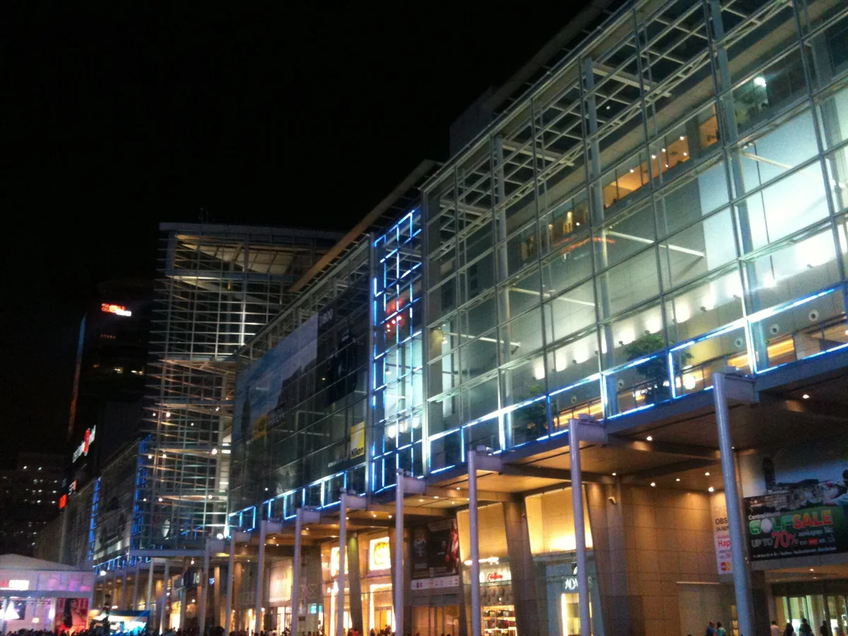 Illuminated glass façade of centralwOrld at night