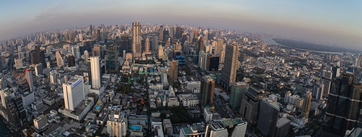 Panoramic city view towards Lumphini Park from the Mahanakhon terrace