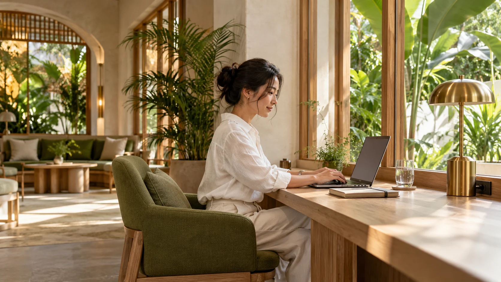 AI concept illustration of a professional working in a quiet lounge
