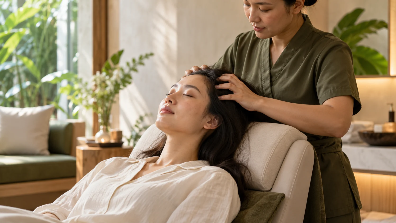 AI concept illustration of a dry scalp massage in a private setting
